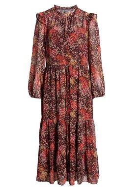 julia jordan Burgundy Floral Long Sleeve Tiered Maxi Dress